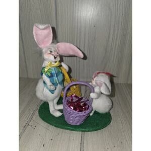 Annalee 2013 Spring Boy And Girl Easter Bunny Rabbit W/Baskets Eggs Dad Daughter